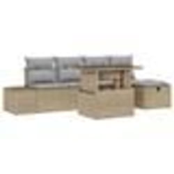 vidaXL Ensemble de canapés de jardin de 6 pièces avec coussins Beige Poly Rattan