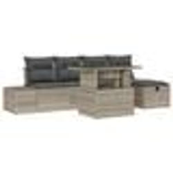 vidaXL Canapé de jardin 6 pièces avec coussins Gris clair Poly Rattan