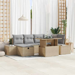 vidaXL Ensemble de canapé de jardin 7 pcs Beige polyrotin