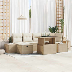 vidaXL Ensemble de canapé de jardin 7 pièces avec des coussins beiges en rotin synthétique