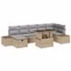 vidaXL Set de canapés de jardin 8 pièces avec coussins en poly rotin beige