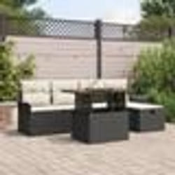 vidaXL Set de canapés de jardin 6 pièces avec coussins en rotin synthétique noir