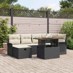 vidaXL Ensemble de canapé de jardin 7 pcs Noir polyrotin