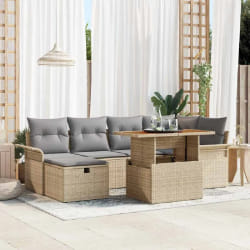 vidaXL Ensemble de canapé de jardin 7 pcs Beige polyrotin