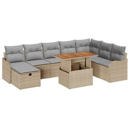 vidaXL Ensemble de salon de jardin 9 pièces avec coussins en poly rattan beige