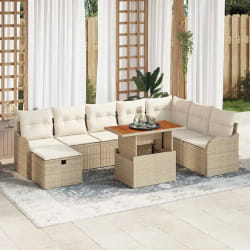 vidaXL Canapé de jardin 9 pièces avec coussins beiges en polyrotin