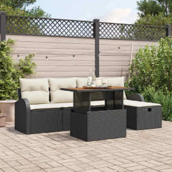 vidaXL Set de canapé de jardin 6 pièces avec coussins en poly rotin noir.