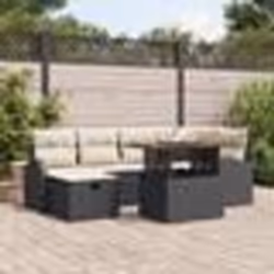 vidaXL Canapé de jardin 7 pièces en poly rotin noir avec coussins