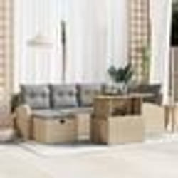 vidaXL Ensemble de canapés de jardin 7 pièces avec coussins en poly rattan beige.
