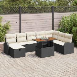 vidaXL Ensemble de canapés de jardin 9 pièces avec coussins en polyrotin noir.