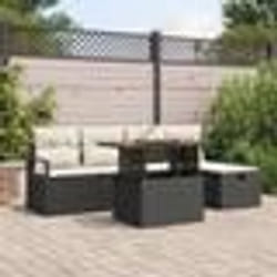 vidaXL Ensemble de salon de jardin 6 pièces avec des coussins en poly rotin noir