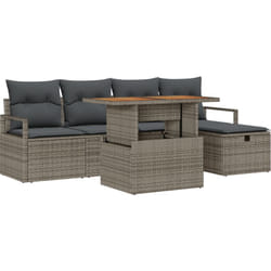 Set de Canapé de Jardin 6 Pièces avec Coussins Gris Rattan Poly, Canapé de Jardin 2 Places avec Rangement et Coussins Gris Rattan Poly Vidaxl