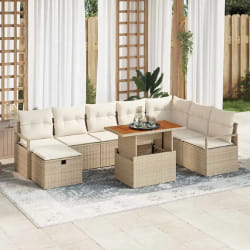 vidaXL Ensemble de canapé de jardin 9 pcs Beige polyrotin