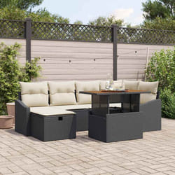 vidaXL Canapé de jardin 7 pièces avec coussins, noir, en poly rotin