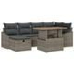 vidaXL Ensemble de salon de jardin 7 pièces avec coussins en poly rattan gris.