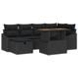 vidaXL Canapé de jardin 7 pièces avec coussins en poly rotin noir