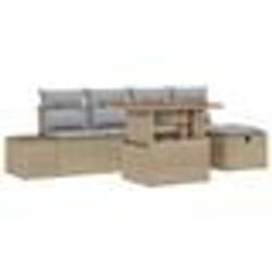 vidaXL Set de canapé de jardin 6 pièces avec coussins beige en poly rotin