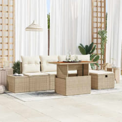 vidaXL Ensemble de canapé de jardin 6 pièces avec coussins, beige, en poly rotin.