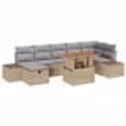 vidaXL Set de jardin 8 pièces avec des coussins en poly rotin beige et en acacia