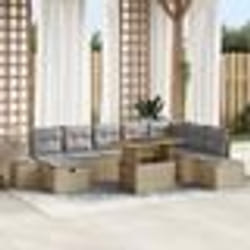 vidaXL Set de salle à manger de jardin 9 pièces avec coussins beiges en poly rattan et acacia