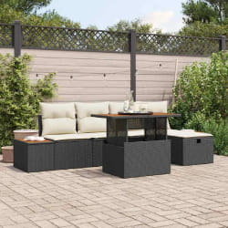 vidaXL Ensemble de canapé de jardin 6 pcs Noir polyrotin