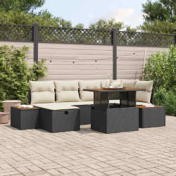 vidaXL Ensemble de canapé de jardin 7 pcs Noir polyrotin