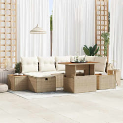 vidaXL Ensemble de canapé de jardin 7 pcs Beige polyrotin