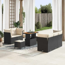 vidaXL Ensemble de canapé de jardin 8 pcs Noir polyrotin