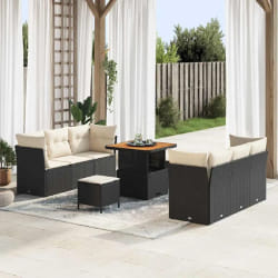 vidaXL Ensemble de canapé de jardin 9 pcs Noir polyrotin