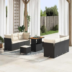 vidaXL Ensemble de canapé de jardin 9 pcs Noir polyrotin