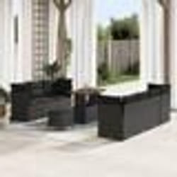 Canapé de jardin 10 pièces avec coussins Noir Polyrotin Acacia