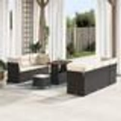 Ensemble de sofa jardin 10 pièces avec coussins noir poly rattan acacia