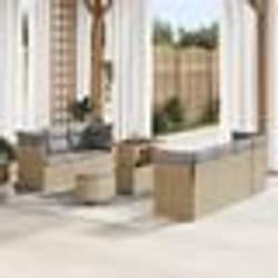 Canapé de Jardin 10 Pièces avec Coussins Beige Polyrattan Acacia