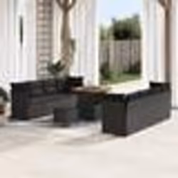 vidaXL Set de canapés de jardin de 11 pièces avec coussins noirs, en poly rotin et acacia.