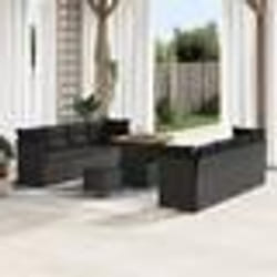 vidaXL Set de canapés de jardin de 11 pièces avec coussins noirs, en poly rotin et acacia.