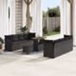 vidaXL Ensemble de canapé de jardin 11 pièces avec coussins en poly rattan noir et acacia.