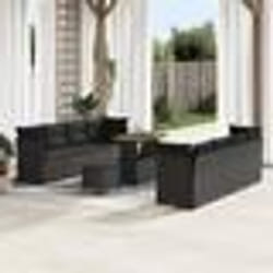 vidaXL Ensemble de canapé de jardin 11 pièces avec coussins en poly rattan noir et acacia.