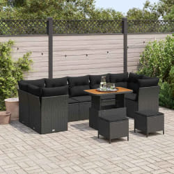 vidaXL Ensemble de canapé de jardin 10 pcs Noir polyrotin