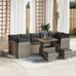 vidaXL Ensemble de canapé de jardin de 10 pièces avec des coussins gris en rotin acacia