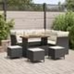 vidaXL Ensemble de canapé de jardin 9 pièces avec coussins en poly rotin noir et acacia