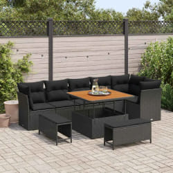 vidaXL Ensemble de canapé de jardin 9 pcs Noir polyrotin