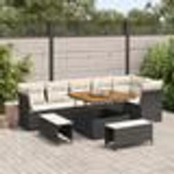 vidaXL Ensemble de jardin de 9 pièces avec coussins en poly rotin noir et en acacia