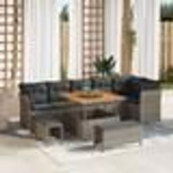 vidaXL Ensemble de Canapé de Jardin 9 Pièces avec Coussins Gris en Rotin Synthétique et Acacia