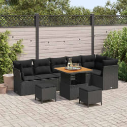 vidaXL Ensemble de canapé de jardin 9 pcs Noir polyrotin