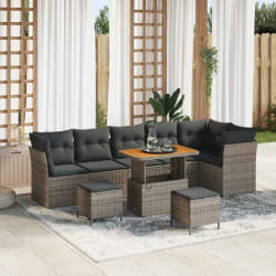 vidaXL Ensemble de canapé de jardin 9 pcs Gris polyrotin