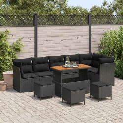vidaXL Ensemble de canapé de jardin 10 pcs Noir polyrotin