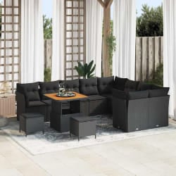 vidaXL Ensemble de canapé de jardin 12 pcs Noir polyrotin