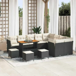 vidaXL Ensemble de canapé de jardin 13 pièces avec des coussins en polyrotin noir et en acacia.
