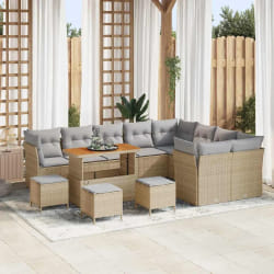 vidaXL Set de canapés de jardin 13 pièces avec coussins en polyrotin beige et acacia
