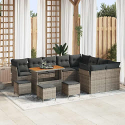 vidaXL Ensemble de canapé de jardin 13 pièces avec coussins gris en poly rotin et en acacia.